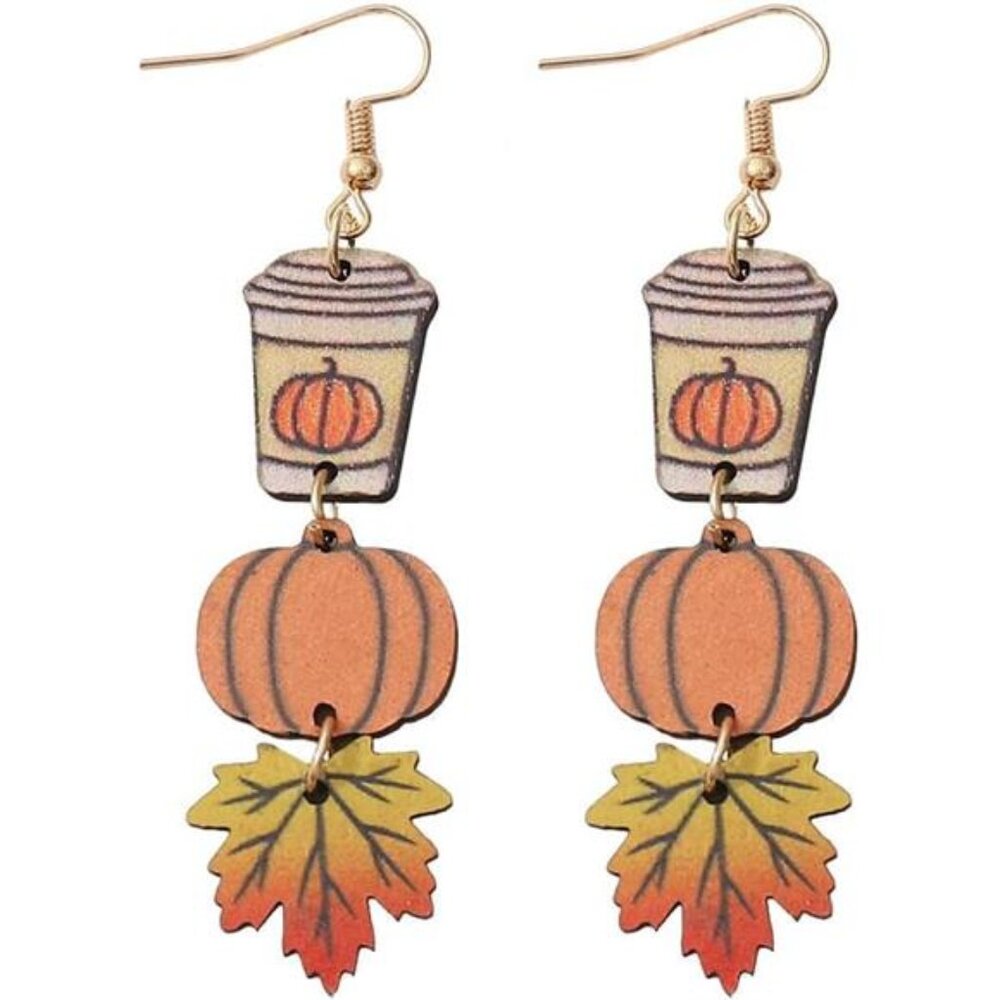 Pingyongchang Cute Halloween Bat Ghost Wood Dangle Drop Earrings for Women